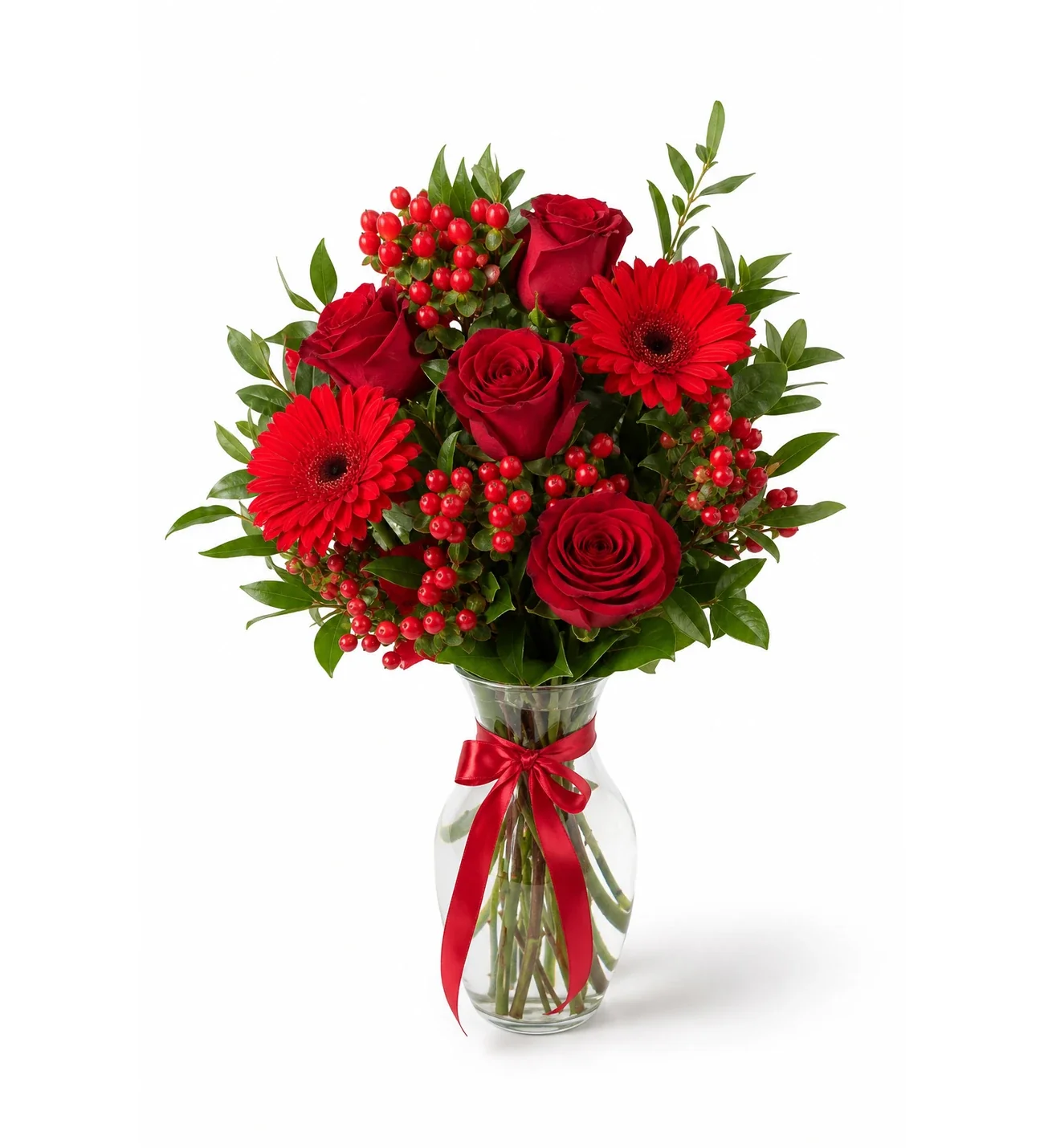 Vazoda Yılbaşı Kokinası Kırmızı Gül Gerbera
