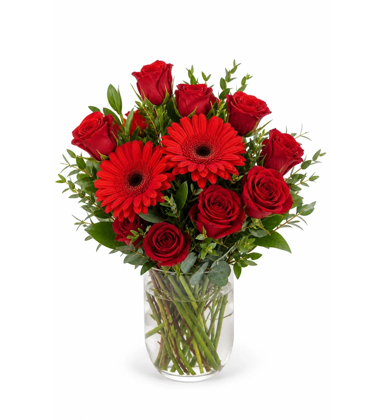 Vazoda Kırmızı Gerbera ve Güller